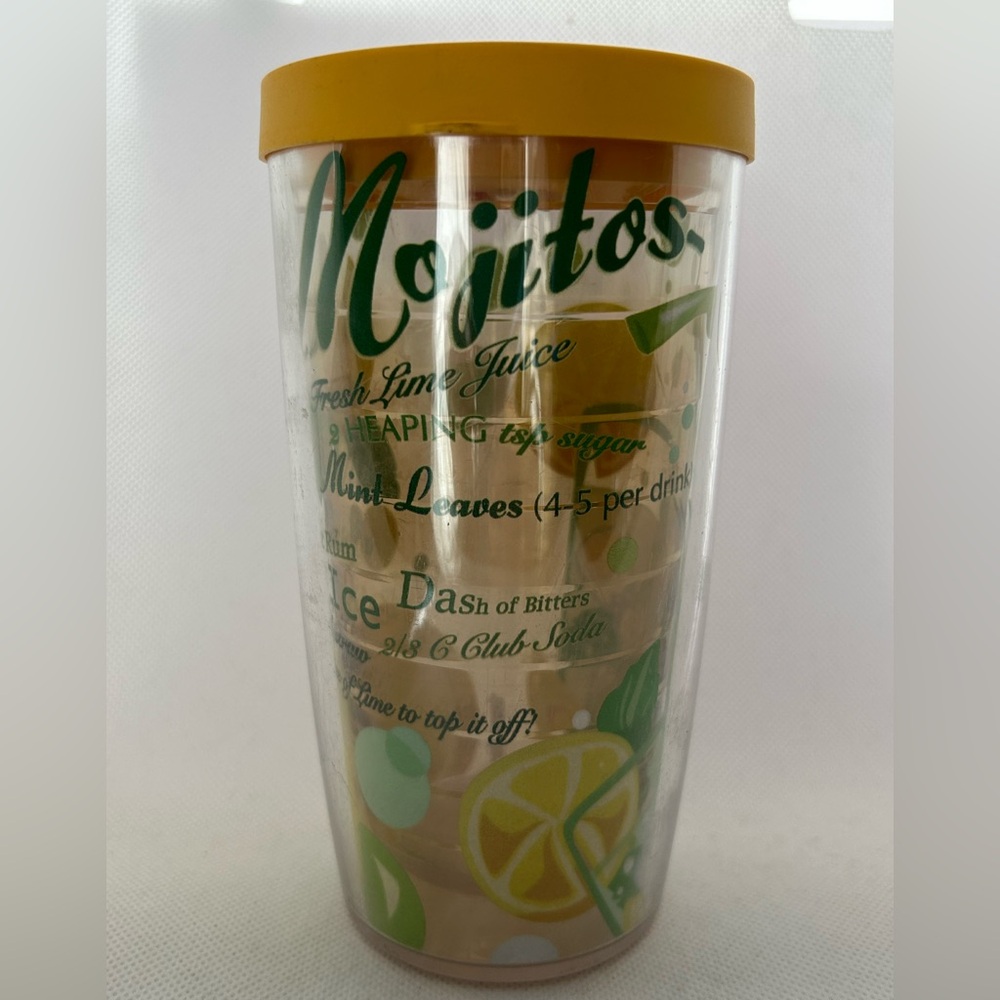 Tervis Mojito Recipe Tumbler Yellow Lid Plastic 16 ounces